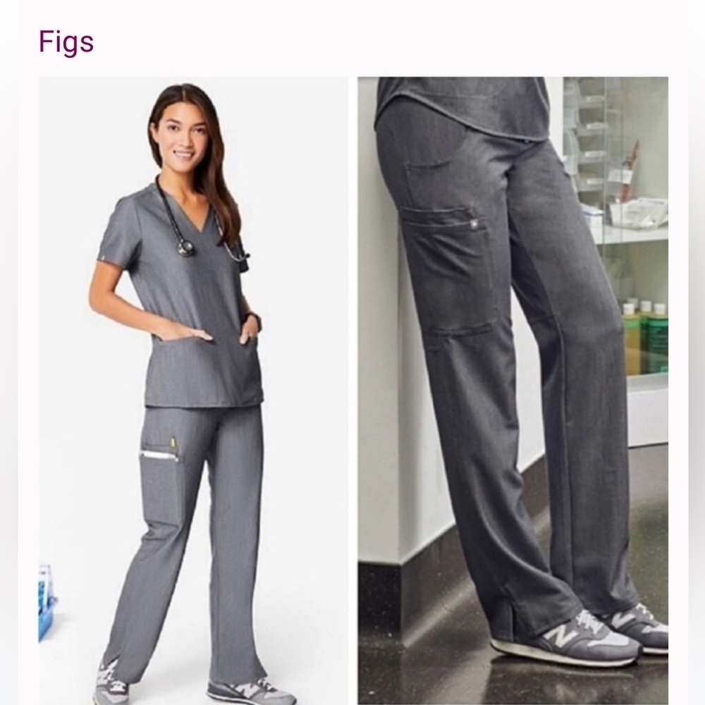 Figs Kade Cargo graphite Gray Cargo Pants with Teal Drawstring scrub bottoms